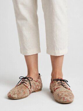 Handmade Moroccan Kilim Woven Lace-Up Shoes Size 8